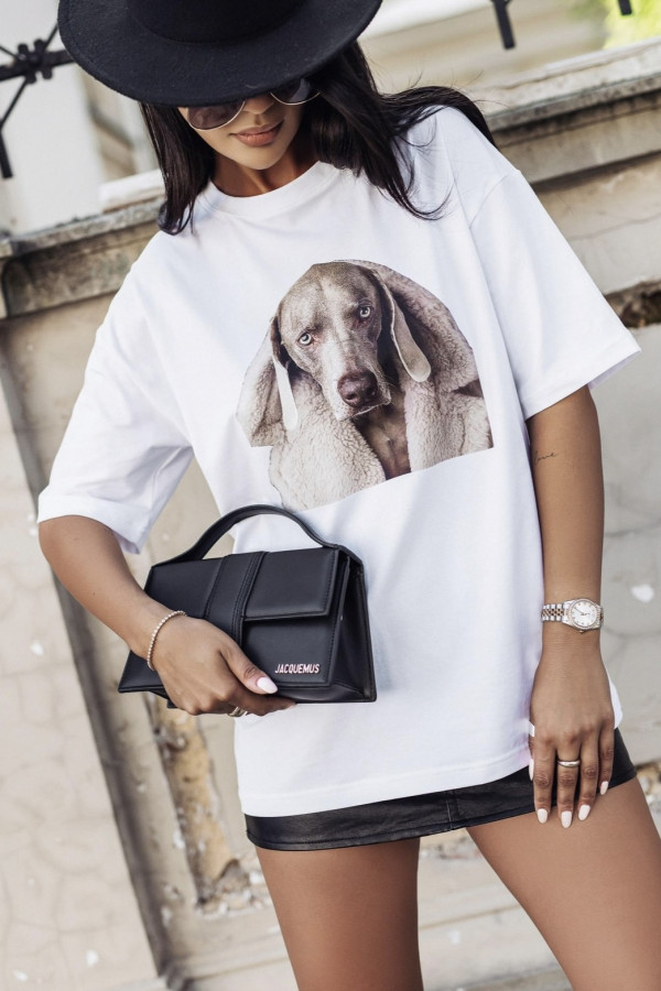 Tshirt oversize z motywem psa biały Cocomore