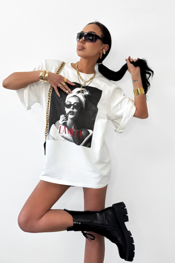 Biały t-shirt oversize z nadrukiem ręcznik La Milla
